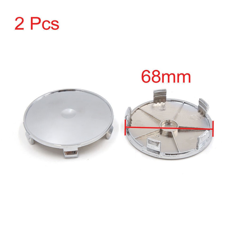 2 Pcs Silver Tone Chrome 68mm Dia 5 Lugs Car Wheel Rims Center Cap Hub Cover