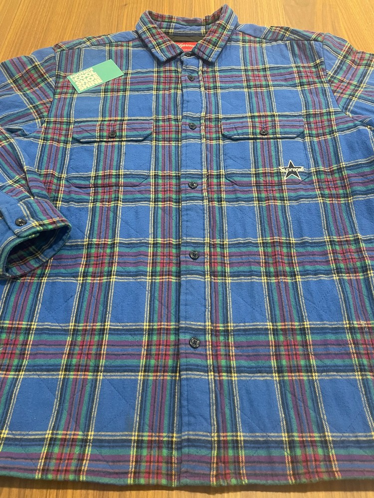 2019 SUPREME FLEECE LINED FLANNEL PLAID OVERSHIRT JACKET BLUE GREEN RED BLACK L
