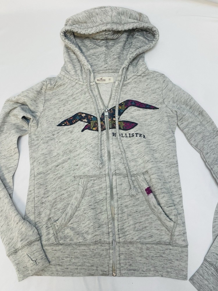 Hollister Womens Heather Grey Full Zip Hoodie Sweatshirt Size XS Ready to Ship