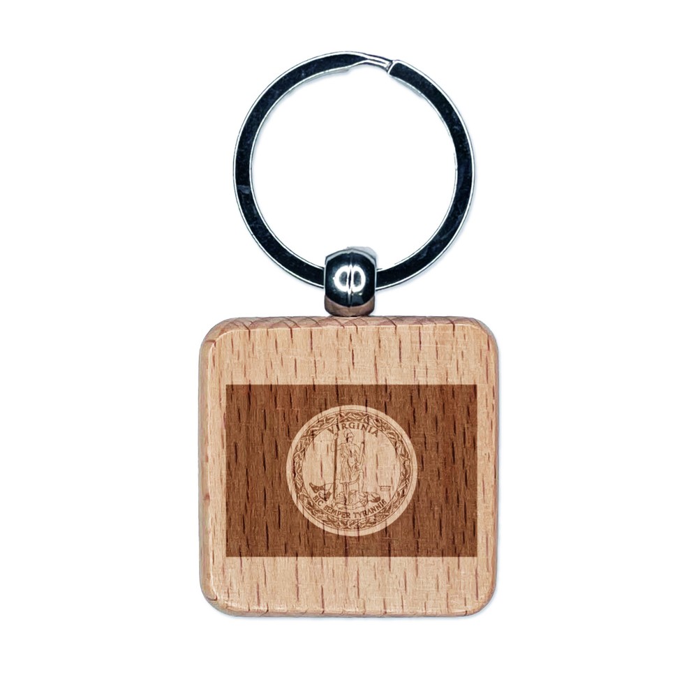 Virginia State Flag Laser-Engraved Wooden Keychain Charm