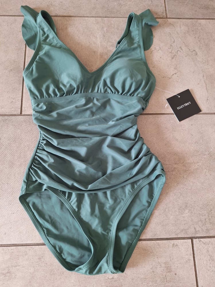 Ellen Tracy One Piece Women's Swimwear Green Peacock Size 6