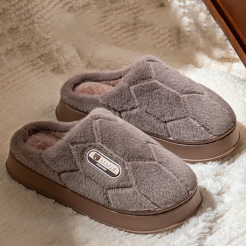 Cozy Gray Plush House Slippers – Warm Indoor Slip-On Slippers with Soft Sole