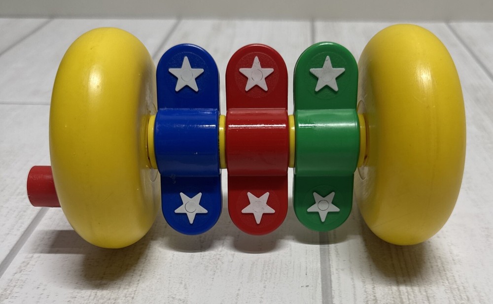 Vintage Johnson & Johnson Spin a Sound Rattle Developmental Baby Toy 80's Stars