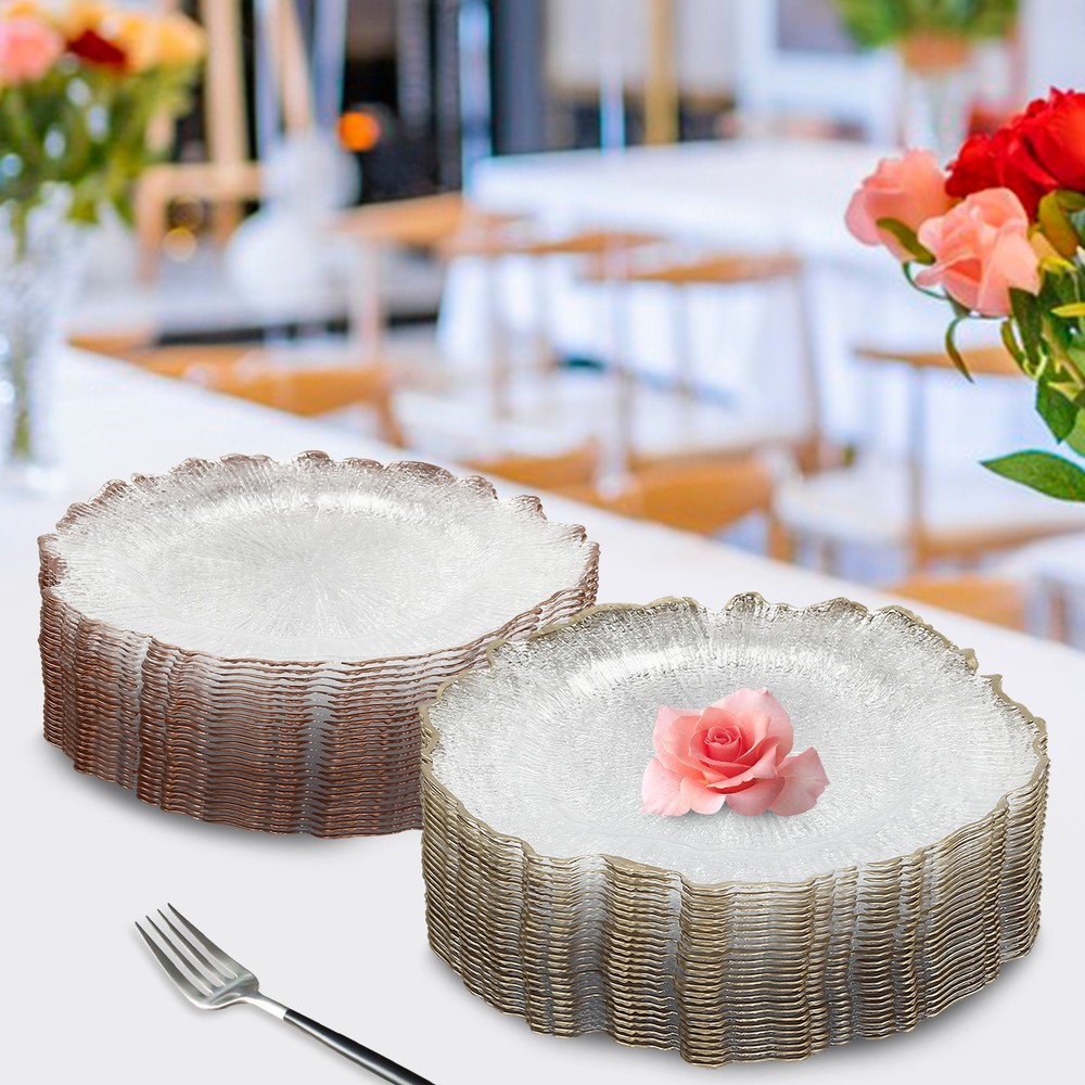 25Pcs Rose Gold Floral Rim Clear Charger Plates Ideal Gift for Housewarming