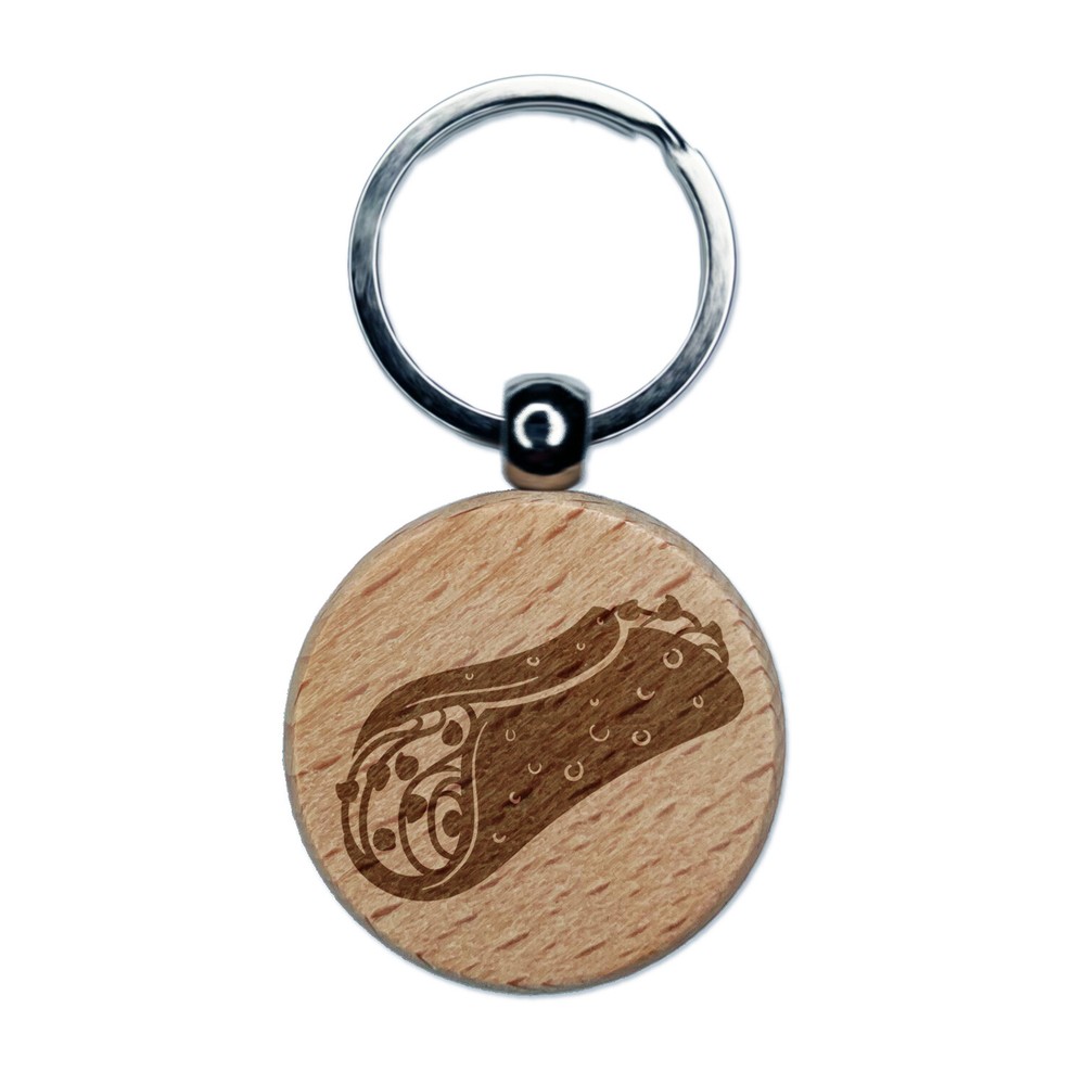 Italian Cannoli Dessert Engraved Wooden Keychain Charm Gift