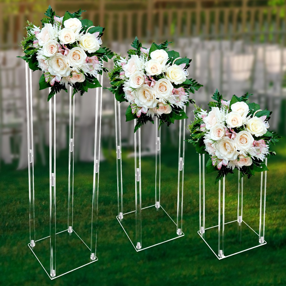 Modern 40/60/80cm Tall Clear Acrylic Flower Stand Column Vase Wedding Decoration