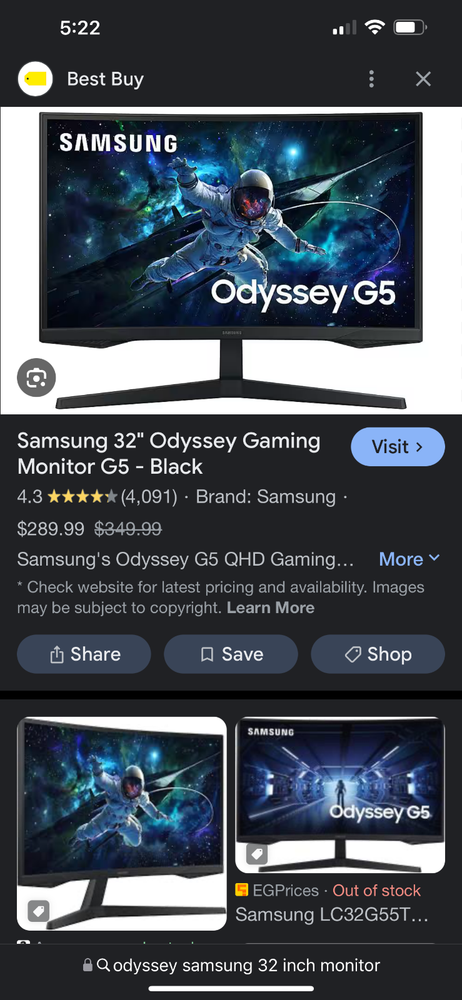Computer Monitors - 32’ Black Samsung Odyssey G5
