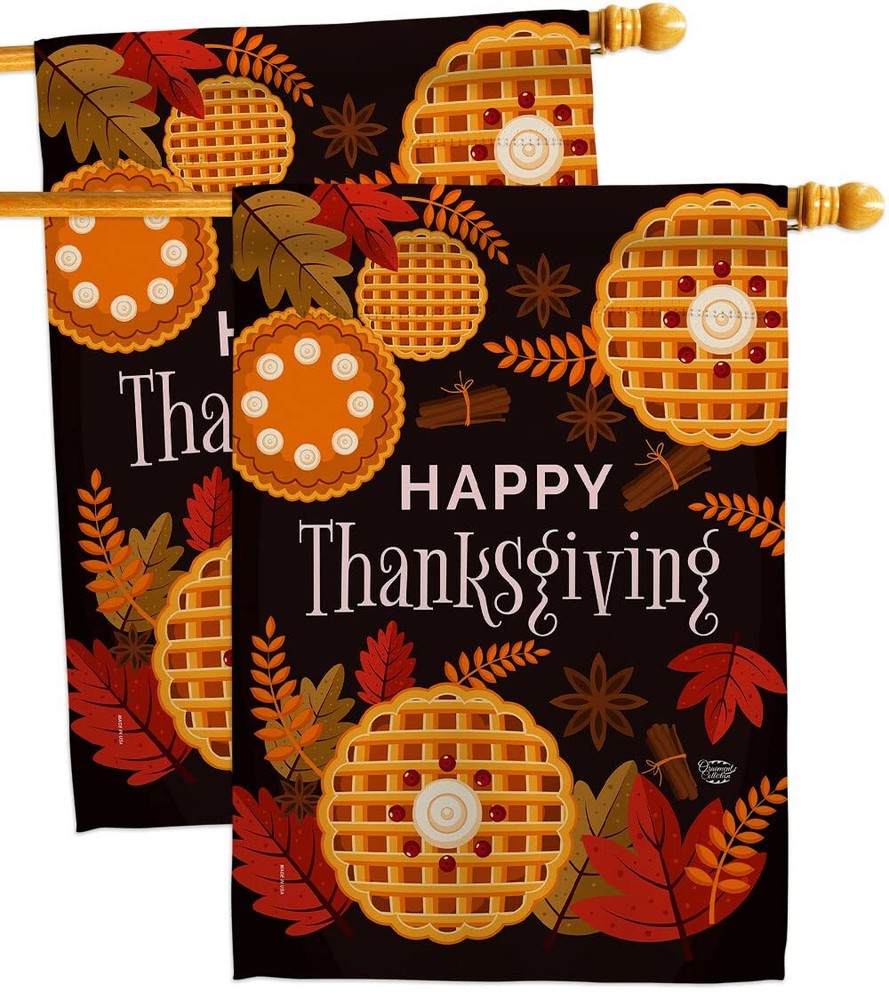 Thanksgiving Leaves House Flag - 2 pcs Pack Fall Turkey Give Thanks Gobble Pu...