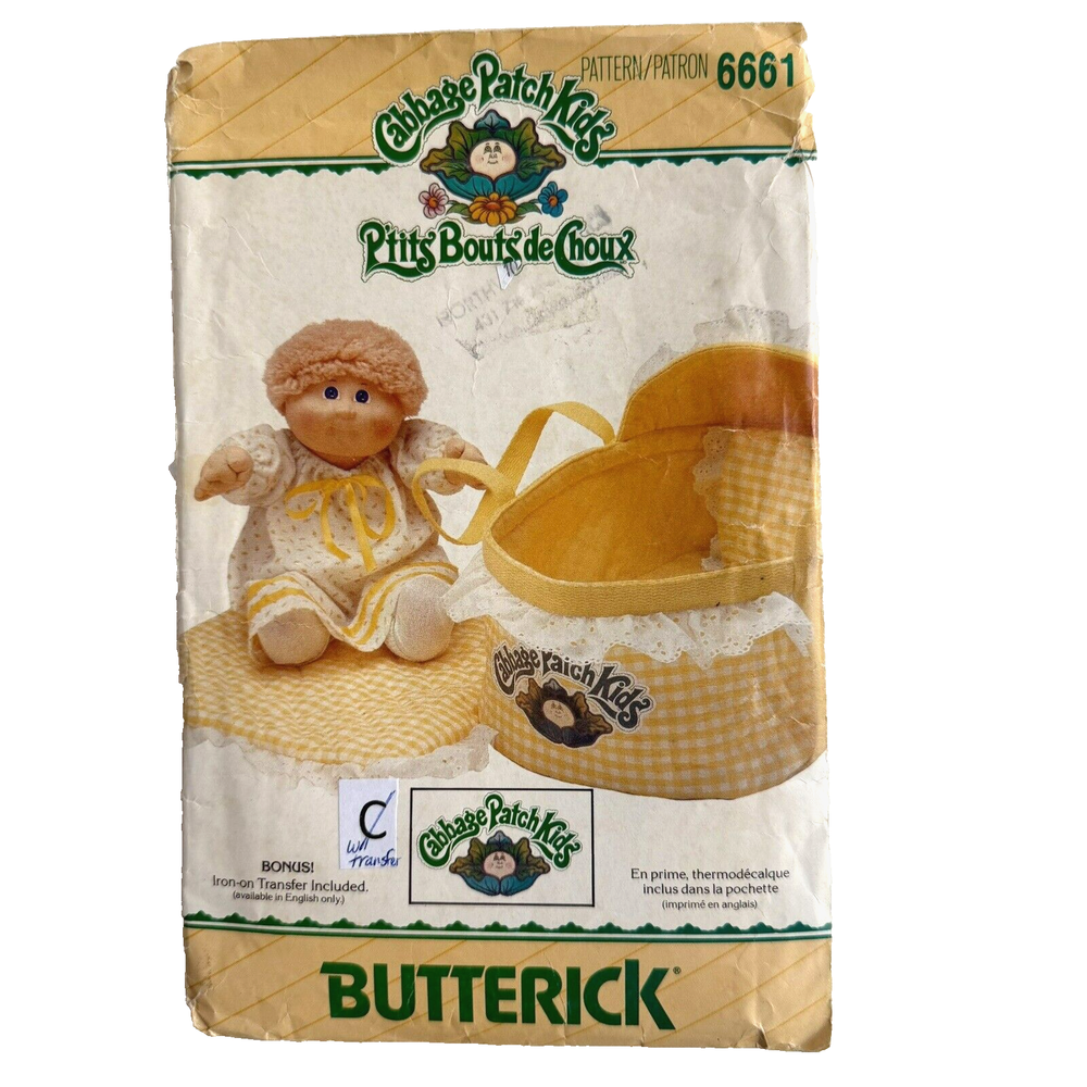 Butterick 6661 CABBAGE PATCH KIDS Bed Carrier Pattern with Iron On CUT