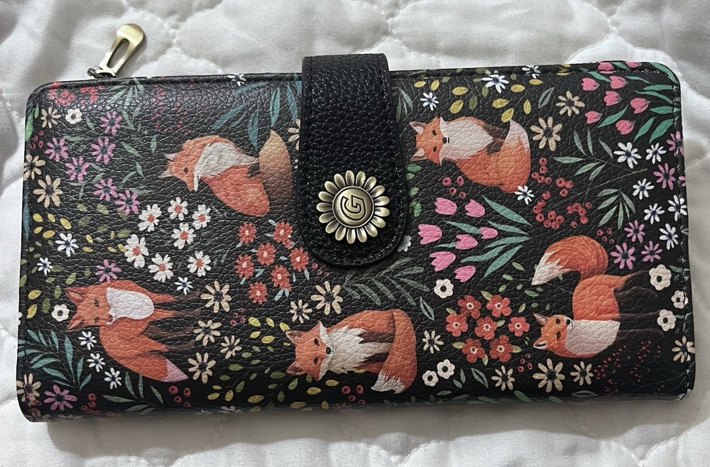 Cute floral fox wallet RFID blocking card holder organizer, billfold.￼￼