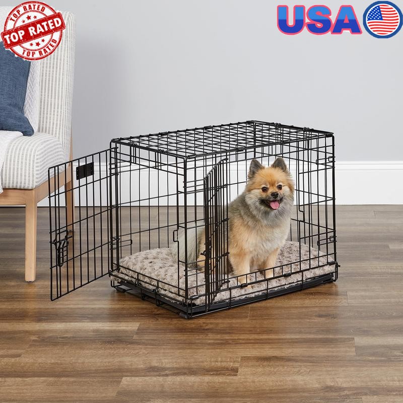 Double Door Metal Dog Crate with Leak-Proof Pan Divider Panel Easy Assembly Portable-image