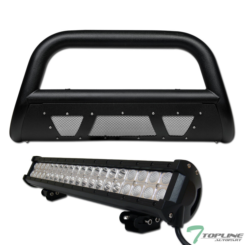 Topline For 88-00 GMC C10 C/K Textured Blk Studded Mesh Bull Guard+120W LED Bar
