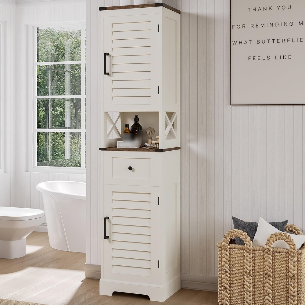 Farmhouse Tall Bathroom Storage Cabinet with Adjustable Shelves & Door