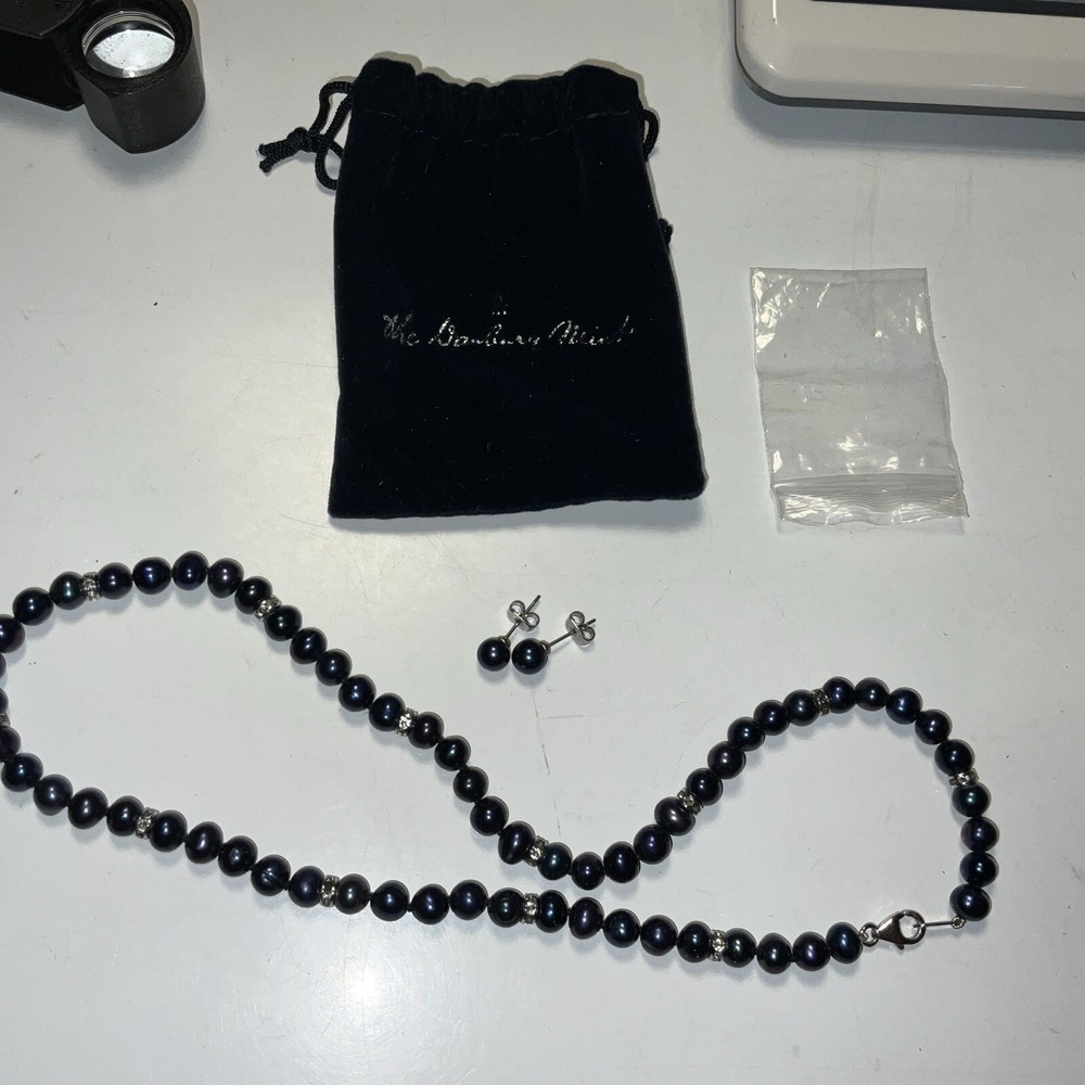 Black Pearl 925 Necklace Earring Set The Danbury Mint Midnight Pearl Collection