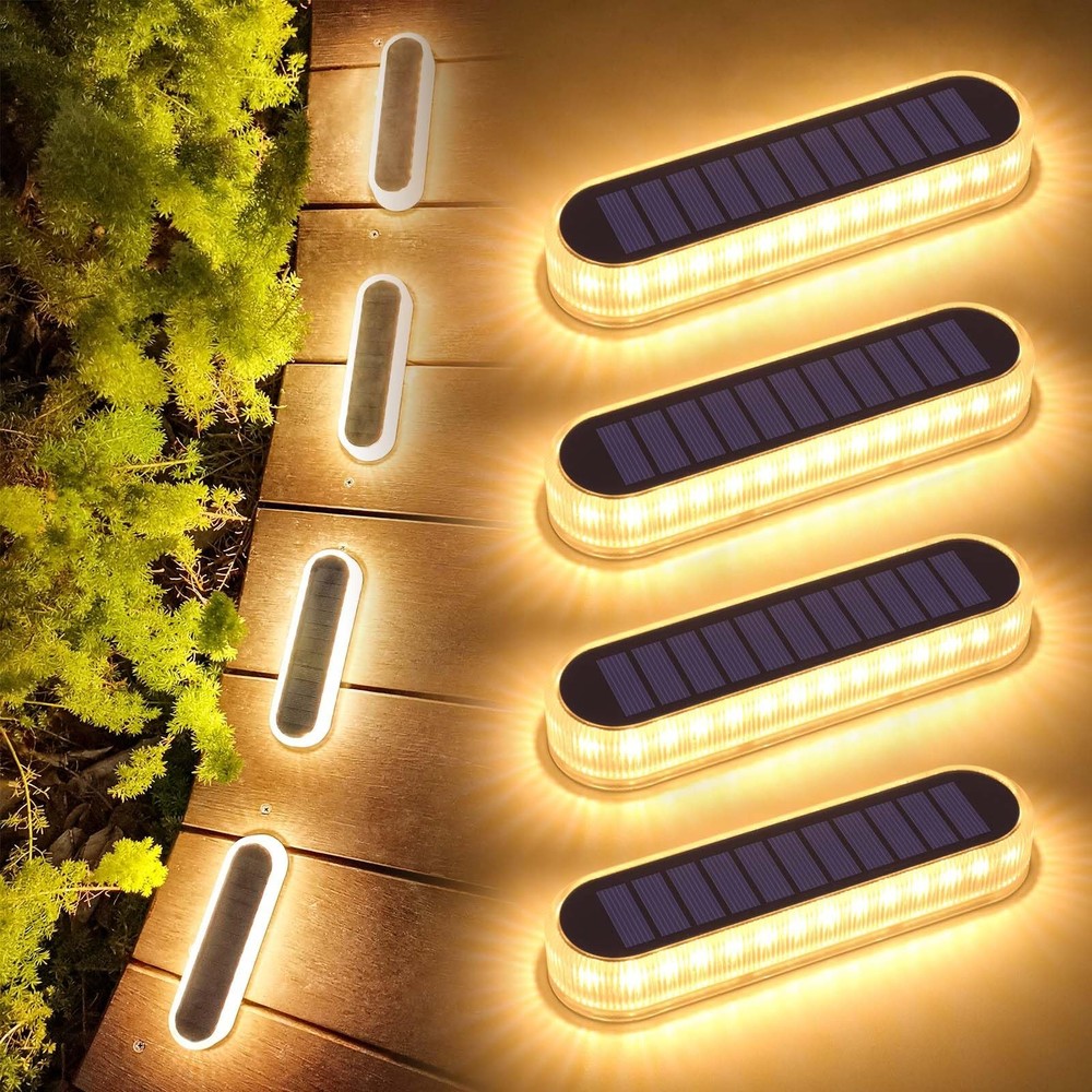 Solar Deck Lights - 4 Pack 40LM Solar Powered LED Step Lights, Warm White 270...