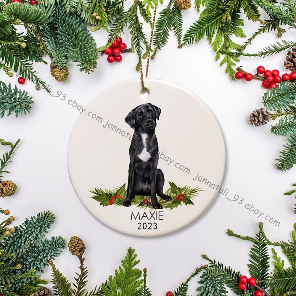 Black Lab with White Chest - Personalized Christmas Ornament, Dog Ornament, B...