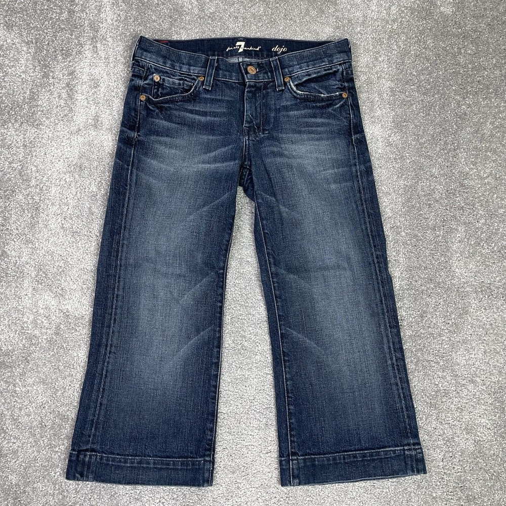 7 For All Mankind Dojo Trouser Jeans Women’s 25 Blue Flare Mid-Calf Low Rise