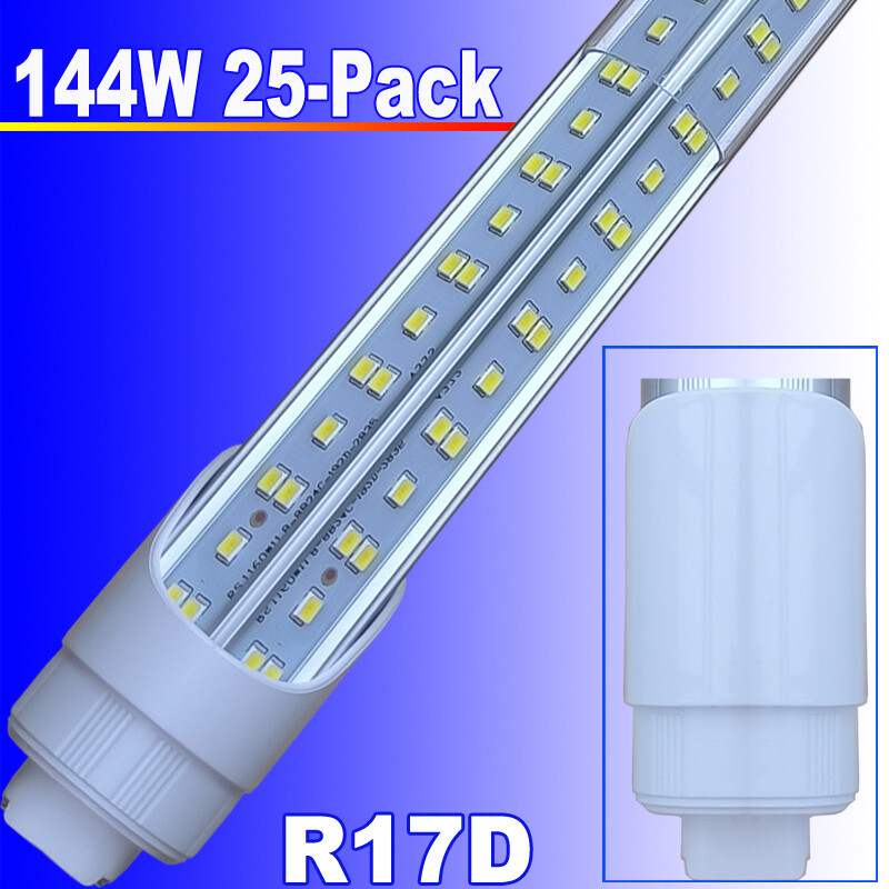 25 Pack R17D HO T8 8Ft LED Tube Lights 144W 6500K Shop Bulbs