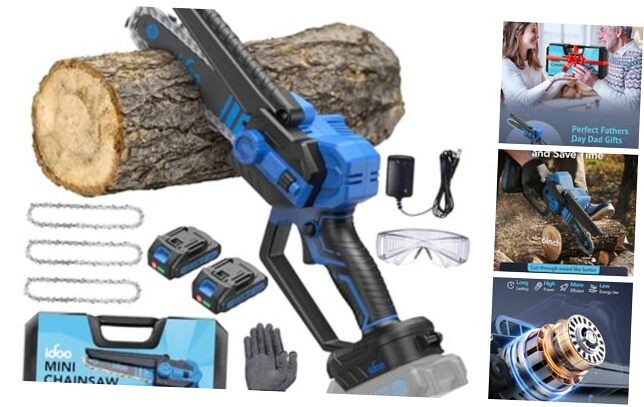 Mini Cordless 6 Inch Electric Chainsaw Handheld Blue for Mother's Day Gifts-image
