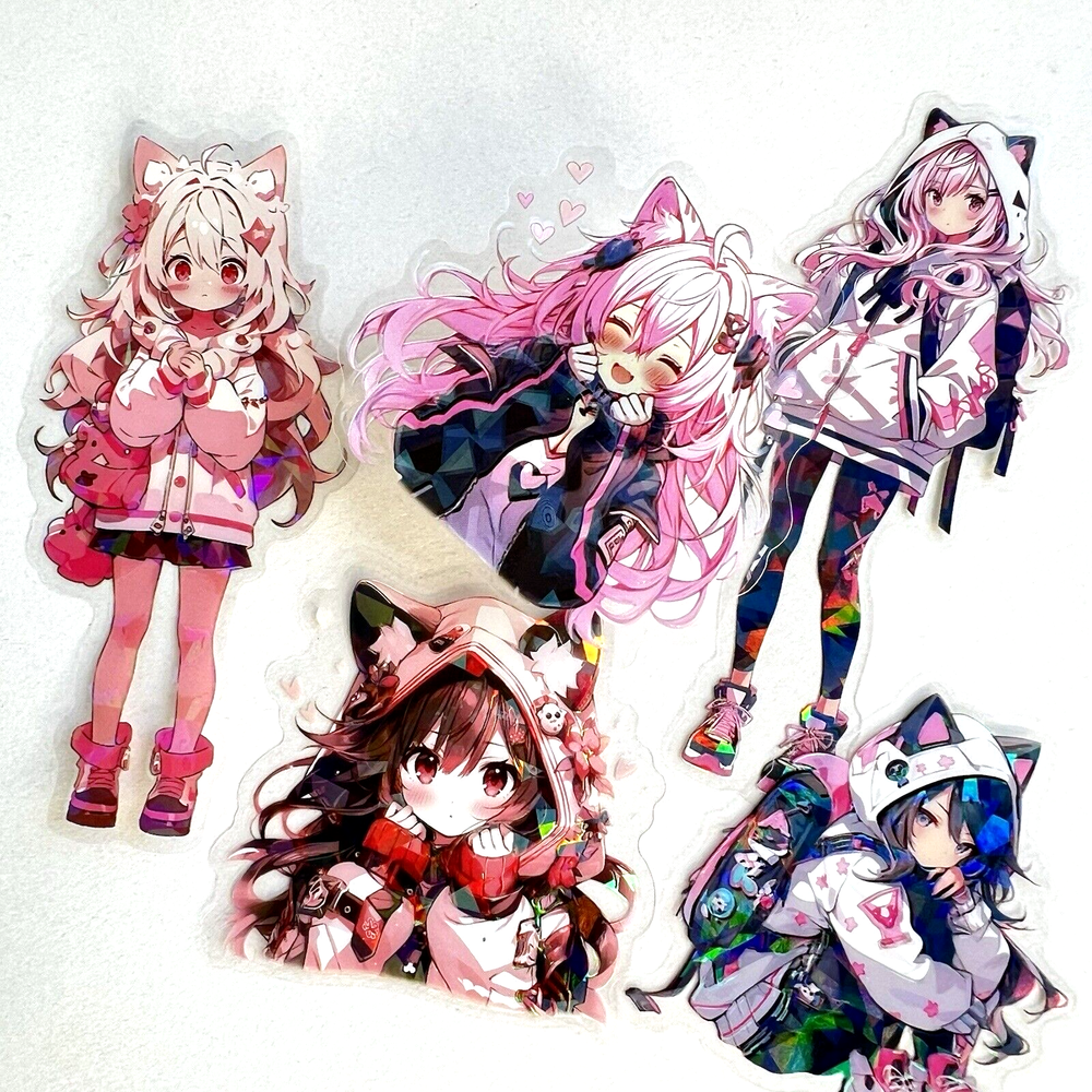 Cat Ear Girl Stickers Pink Anime Kawaii Junk Journals Collage Scrapbooking