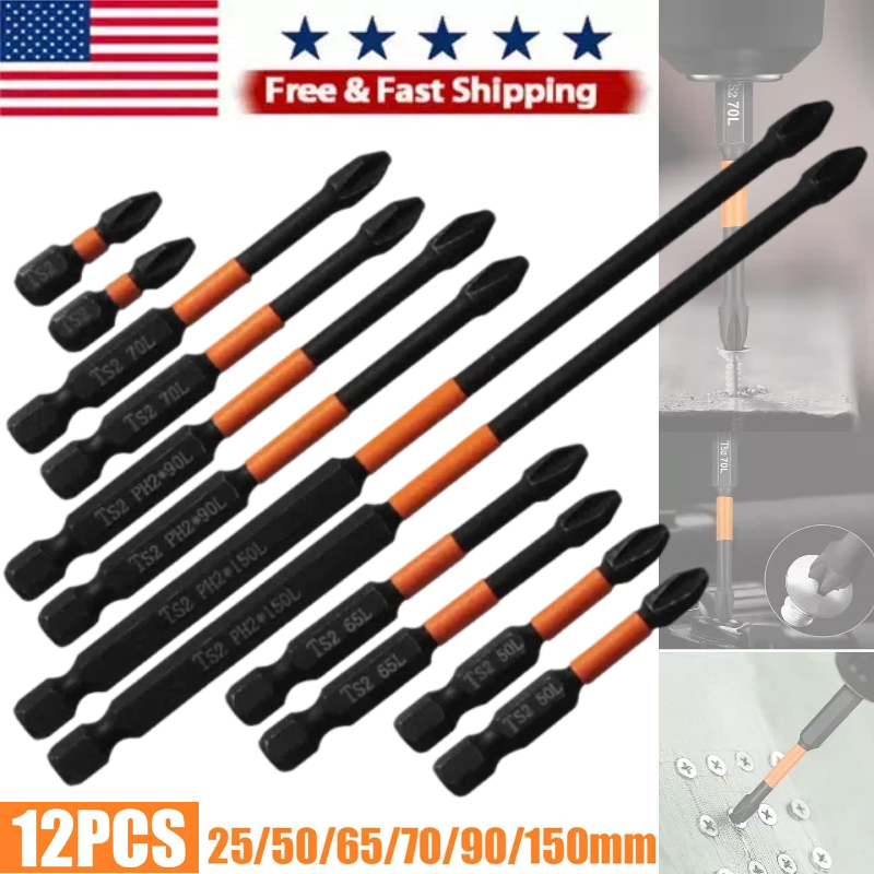 12x PH2 ImpactDriver Bit Set Magnetic Phillips Screwdriver Drill Bits Tool set
