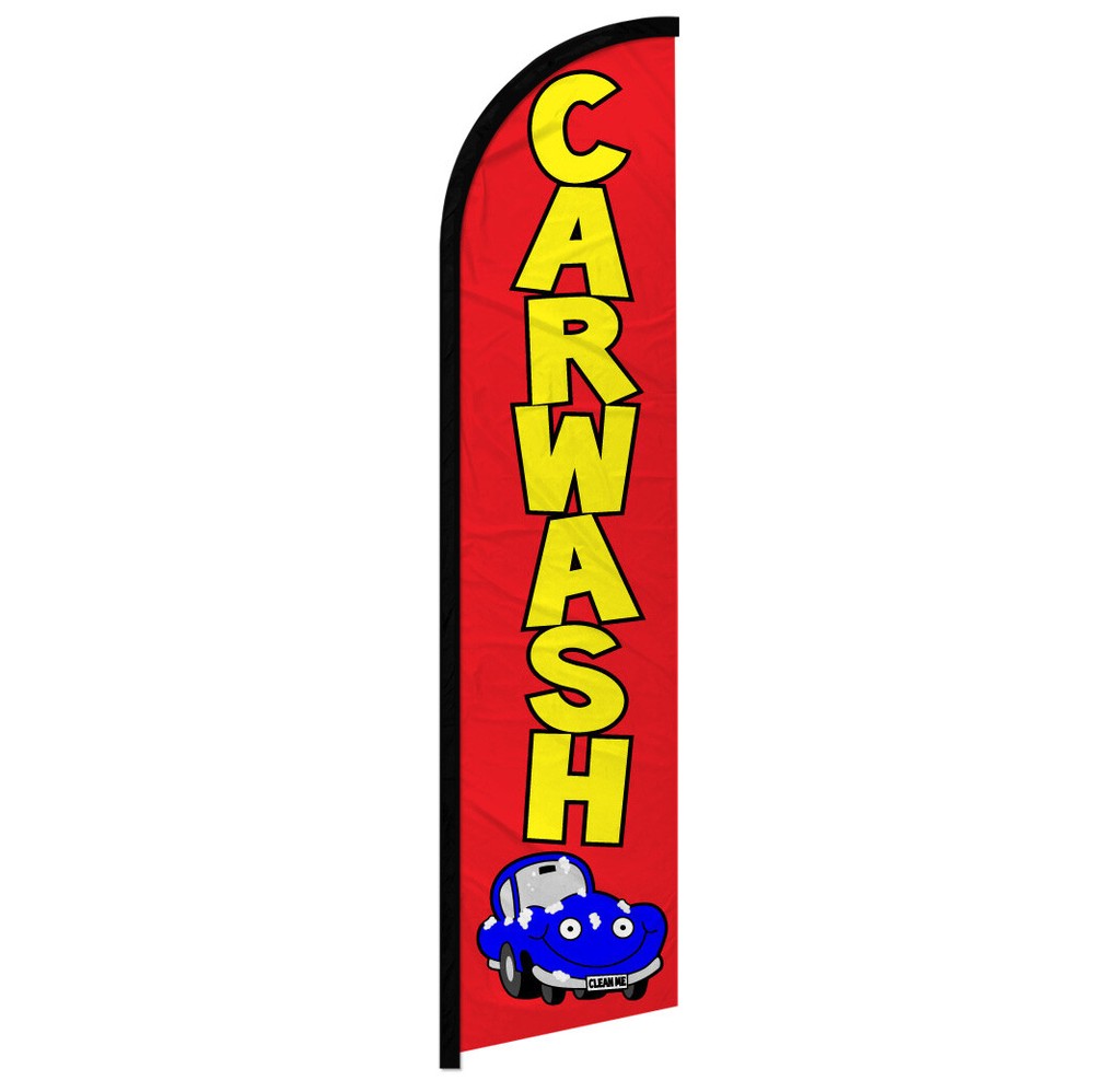 Red Windless Swooper Flag for Car Wash – Vibrant, Eye-Catching Advertising Tool for Carwash Businesses