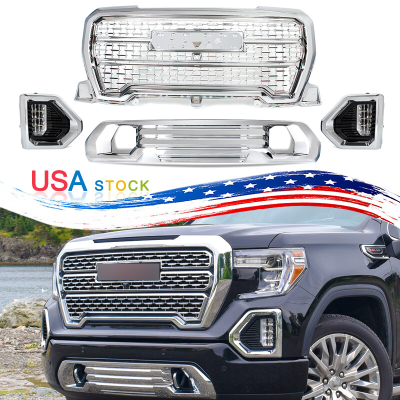 Front Grille Fog Light W/ Bezel Trim Fit 2019 2020 2021 GMC Sierra 1500 Denali