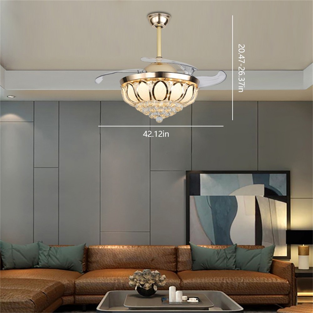 42 Invisible Crystal LED Chandelier Ceiling Fan with Remote Control Lighting Lamp USA