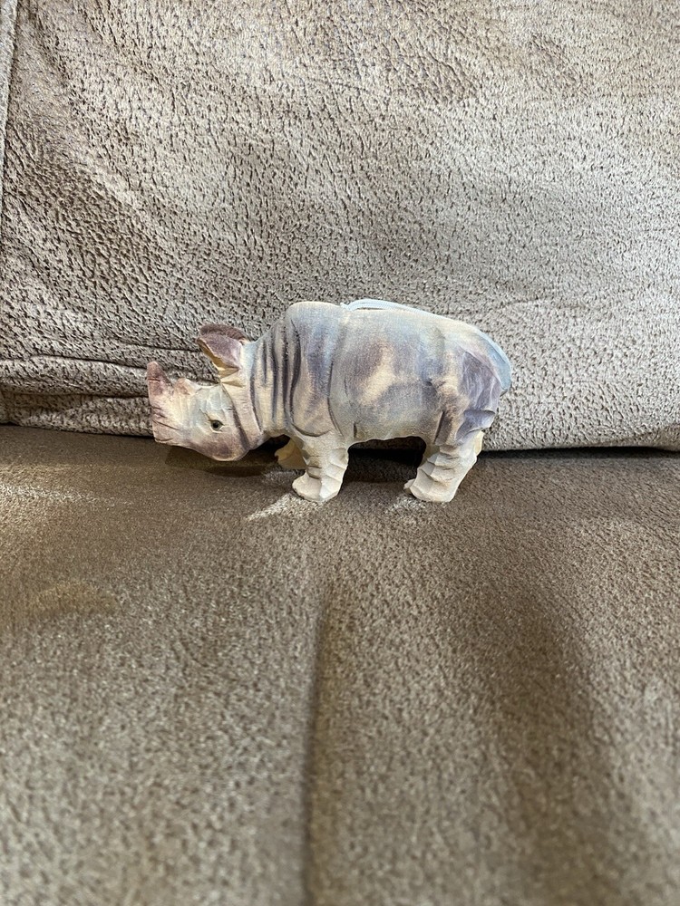 Vintage Carved Wood Rhino Ornament
