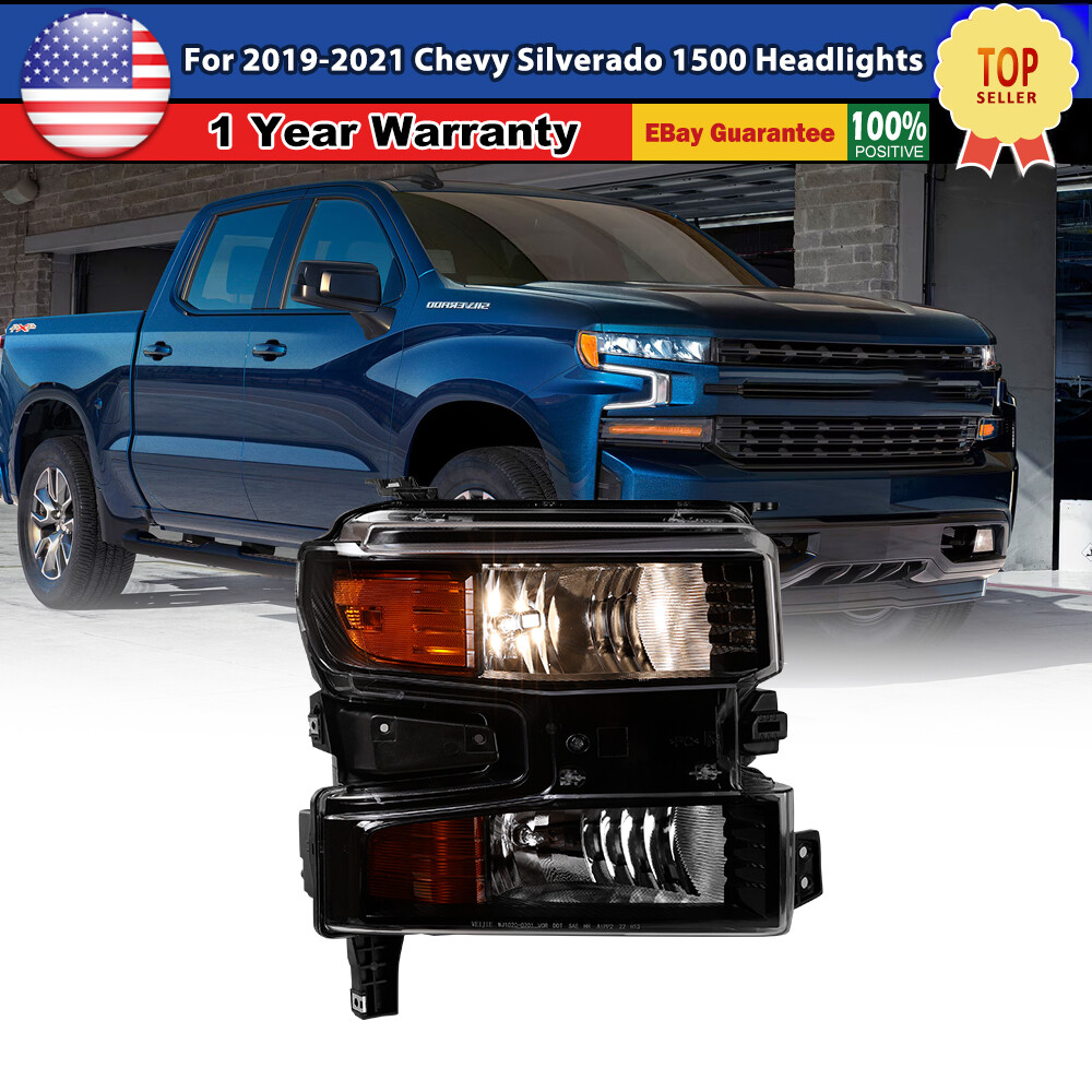 Passenger Side For 2019-2022 Chevy Silverado 1500 Headlight Halogen w/Light RH