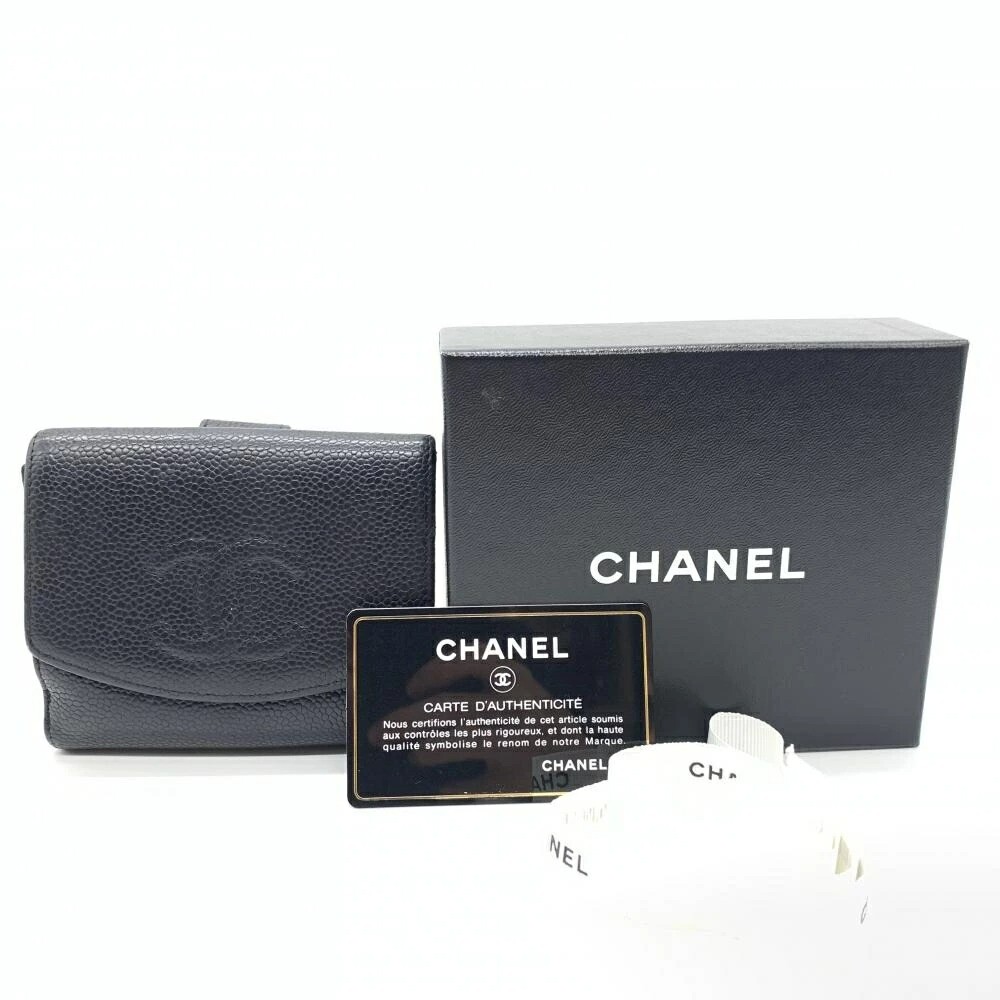 CHANEL Black Caviar Leather Compact Wallet with Original Box  