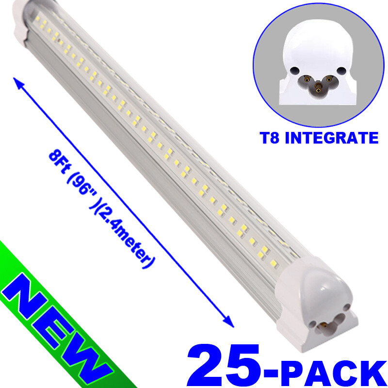 Paquete de 25 luces LED para tienda 8 pies 144 W 8 pies tubo de luz LED T8 integra 4 filas de accesorios