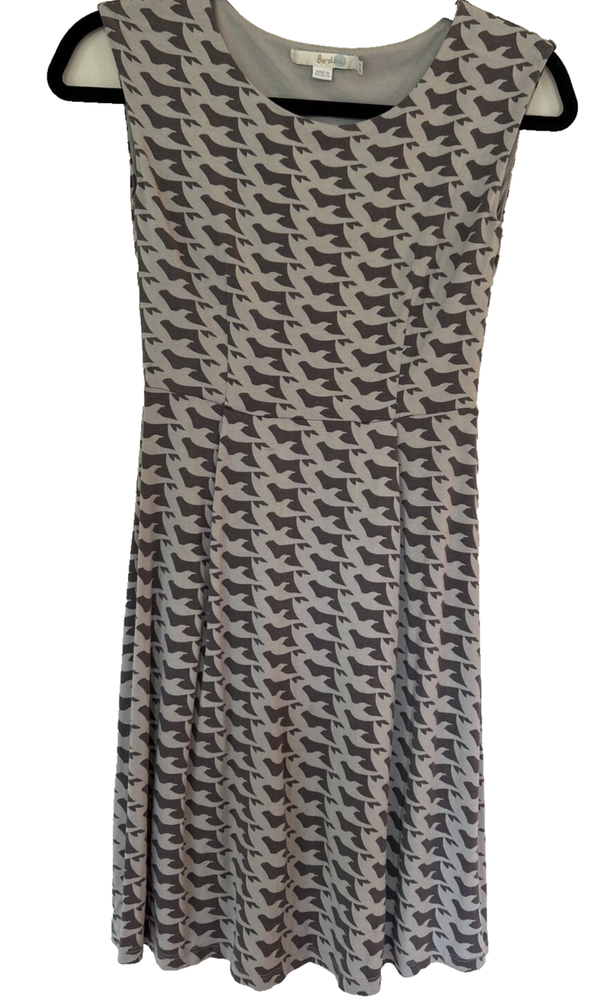 Boden Womens Dress 2P Gray Bird Print Jersey Knit Ledbury Bohemian  Fit & Flare