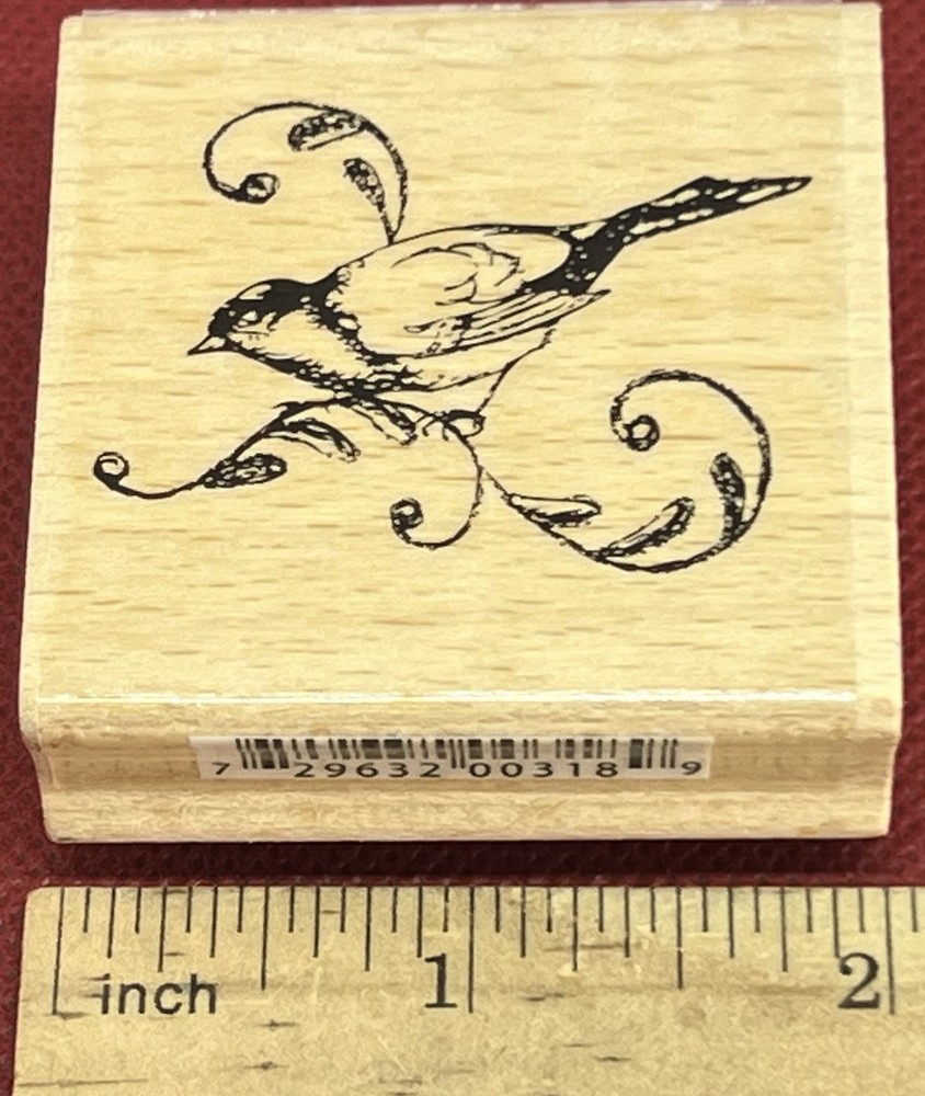 Spring Bird Tree Branch Vine Wood Stamp for Seasonal Crafting-image
