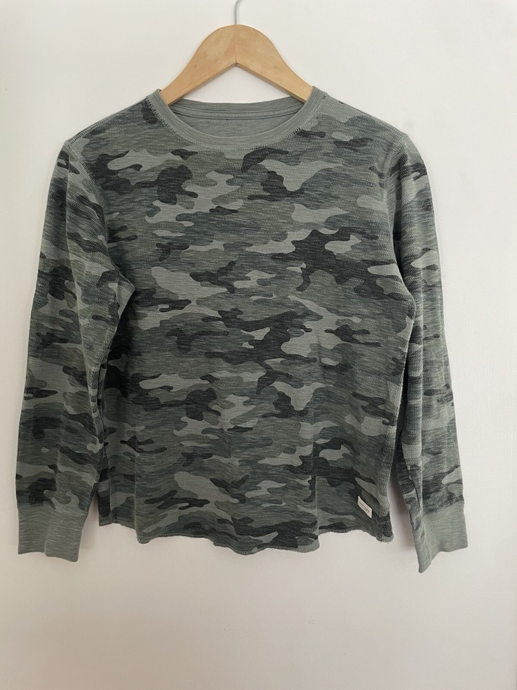 Gap Kids Boys Textured Camo 100% Cotton Crew Neck Long Sleeve Shirt Green XL 12
