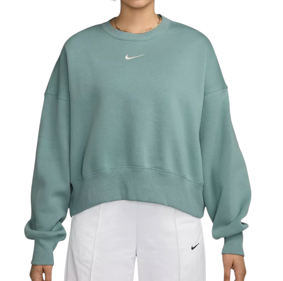 NIKE PHOENIX CROPPED SWEATSHIRT Oversized Fleece Top CENTER LOGO Cannon Green M
