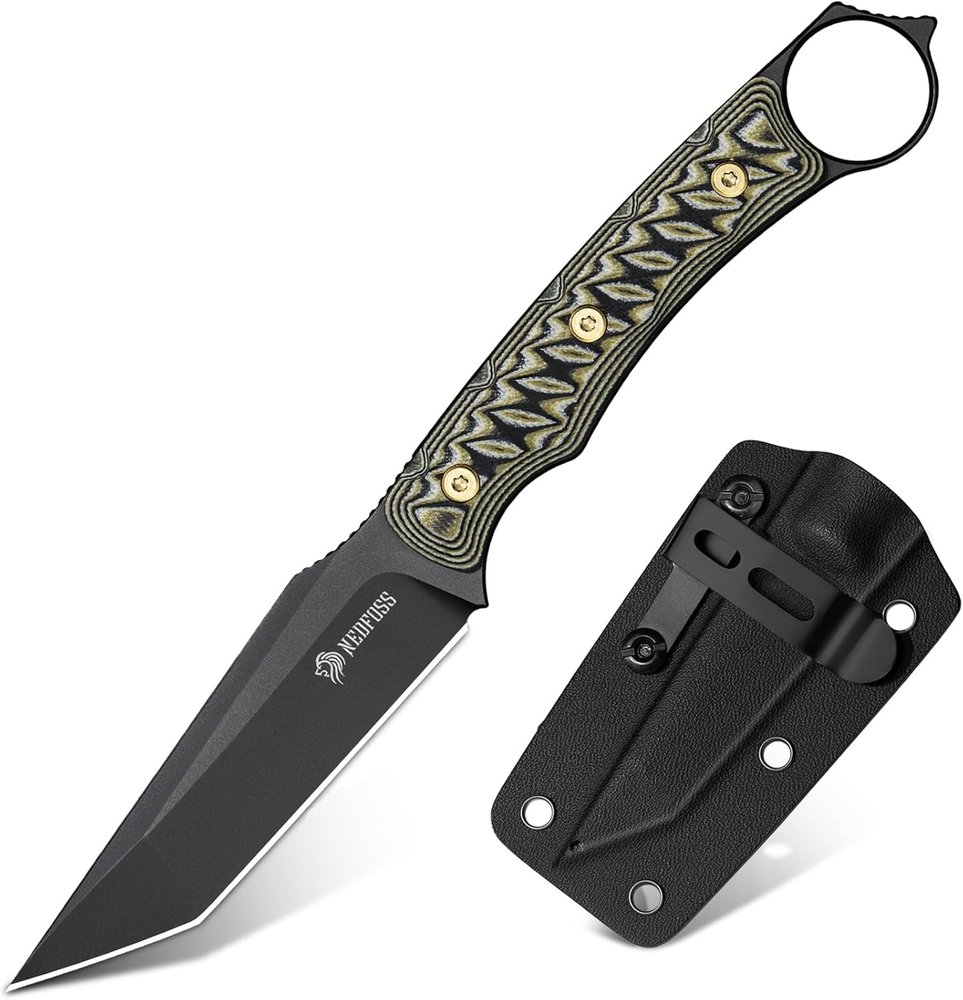 PIONEER Small EDC Fixed Blade Knife with 3.4 Full Tang 14C28N Steel Tanto Blade and G10 Handle