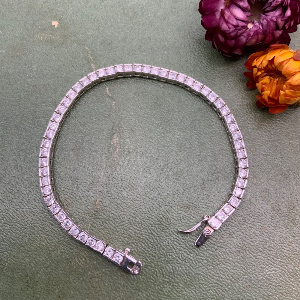 Vintage Sterling Silver 925 Crystal Tennis Bracelet Sparkly 19cm Full Hallmarks
