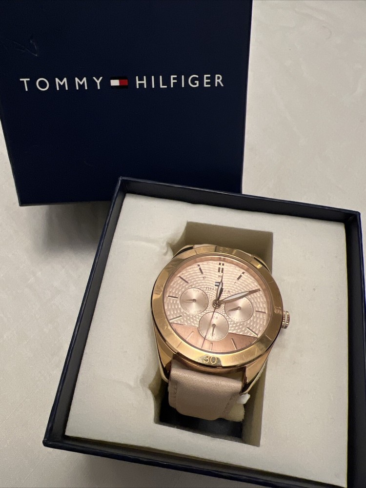 Tommy Hilfiger Womens Pink Rose Gold Leather Strap Watch