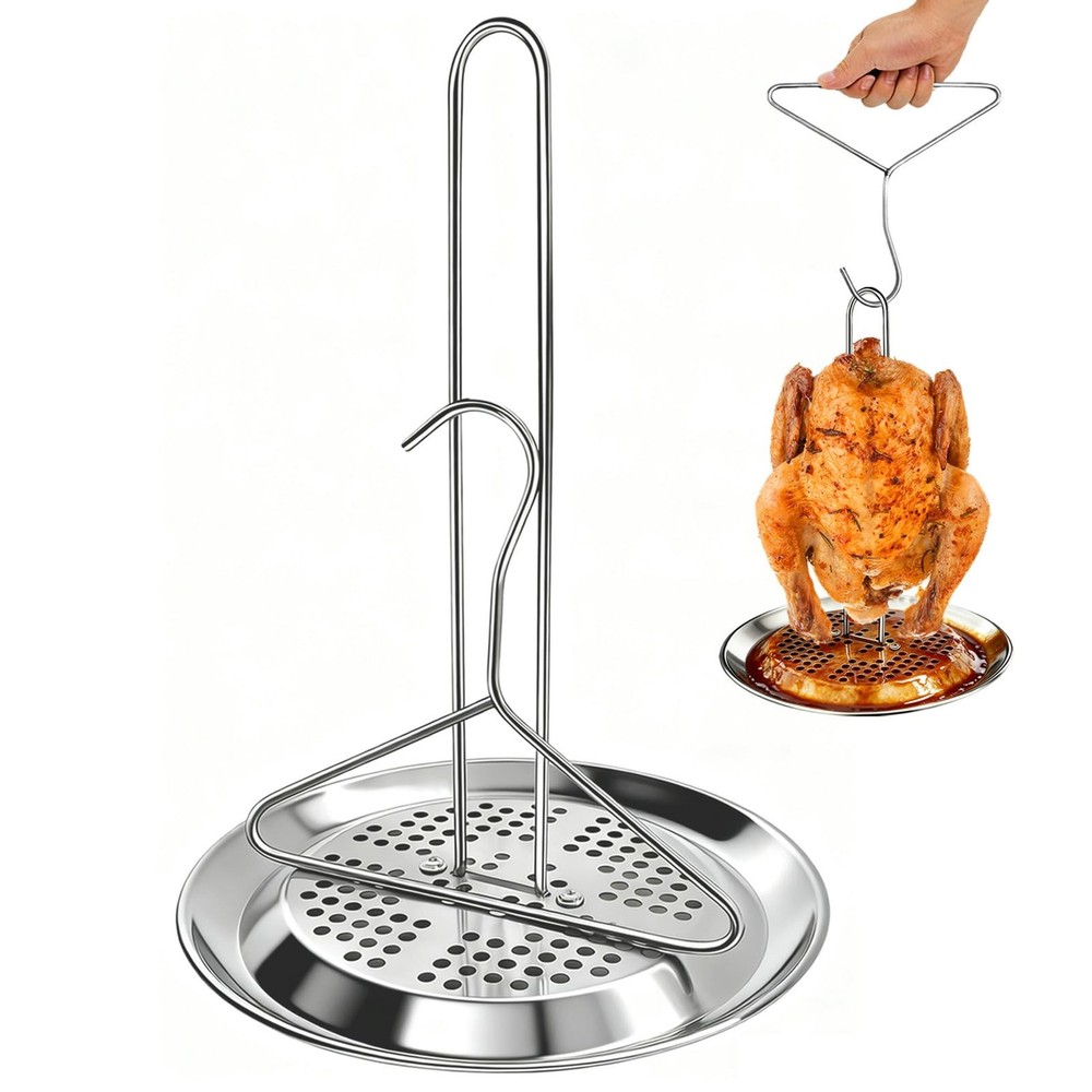 Turkey Fryer Rack Accessory Kit Vertical Chicken Roasting Stand with Lifter H...