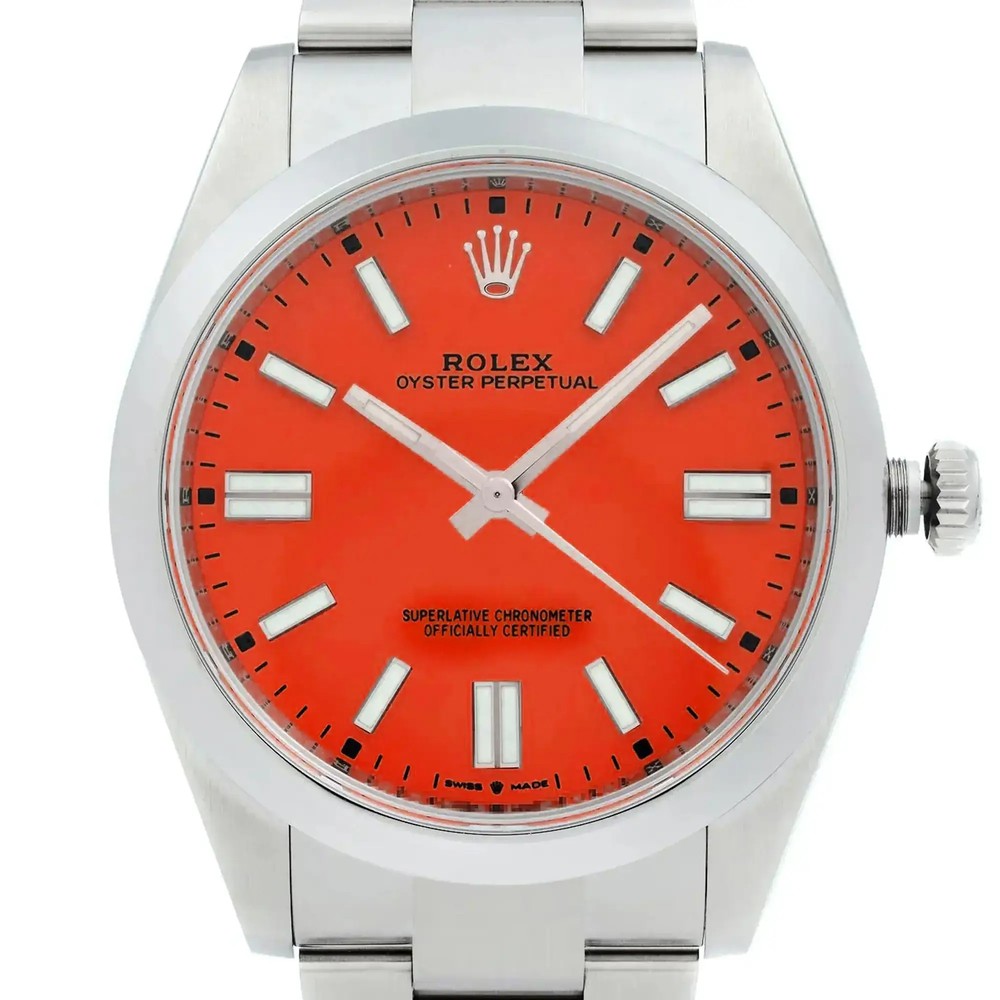 2020's Rolex 124300 OP 41 with additional Coral Red Custom Dial Watch