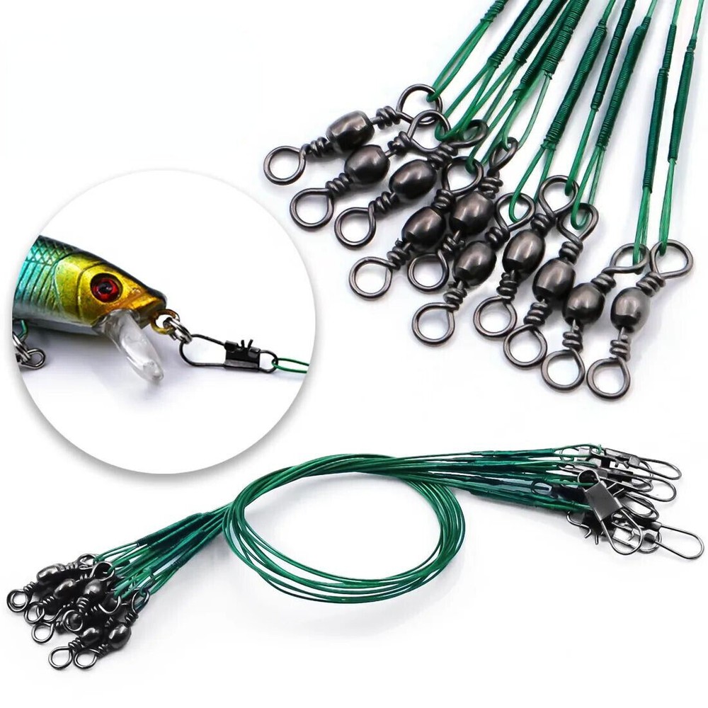 100PCS Fishing Leaders Line Stainless Steel Wire with Swivels Snap Connect
