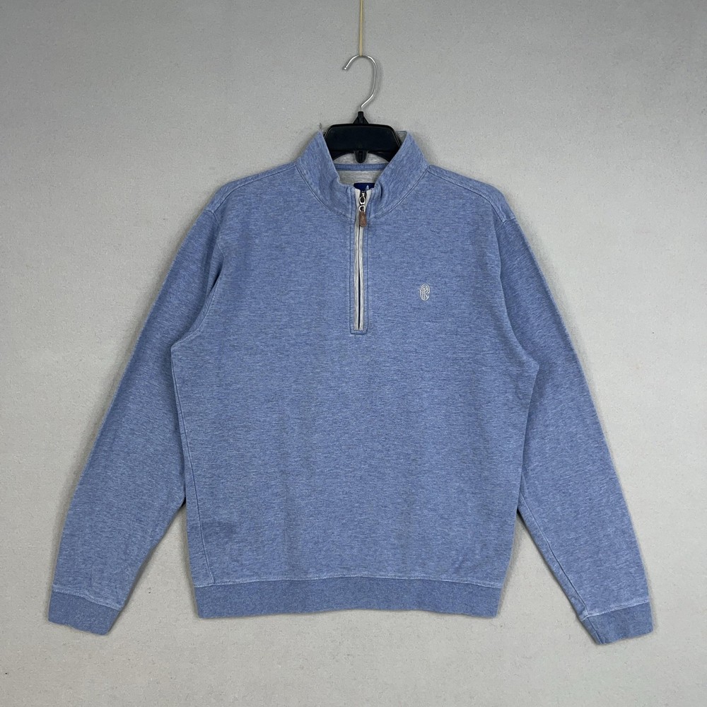 Johnnie O Sweater Mens Medium Laguna Blue Sully Quarter Zip Pullover Preppy Surf