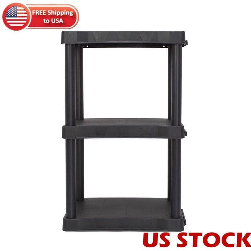 Adjustable 3-Tier Plastic Garage Shelf Storage Organizer Rack