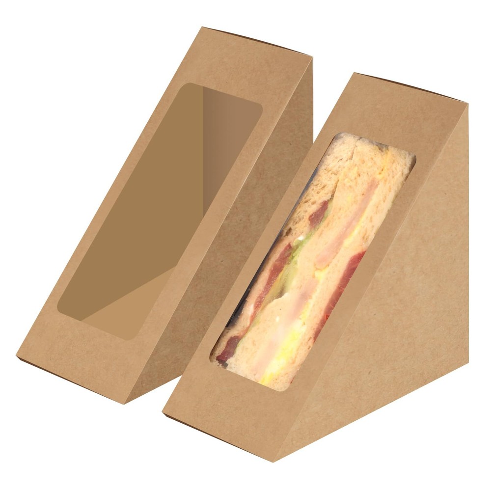 100 PCS Paper Sandwich Box with Window Take Out Containers Mini Burger Boxes