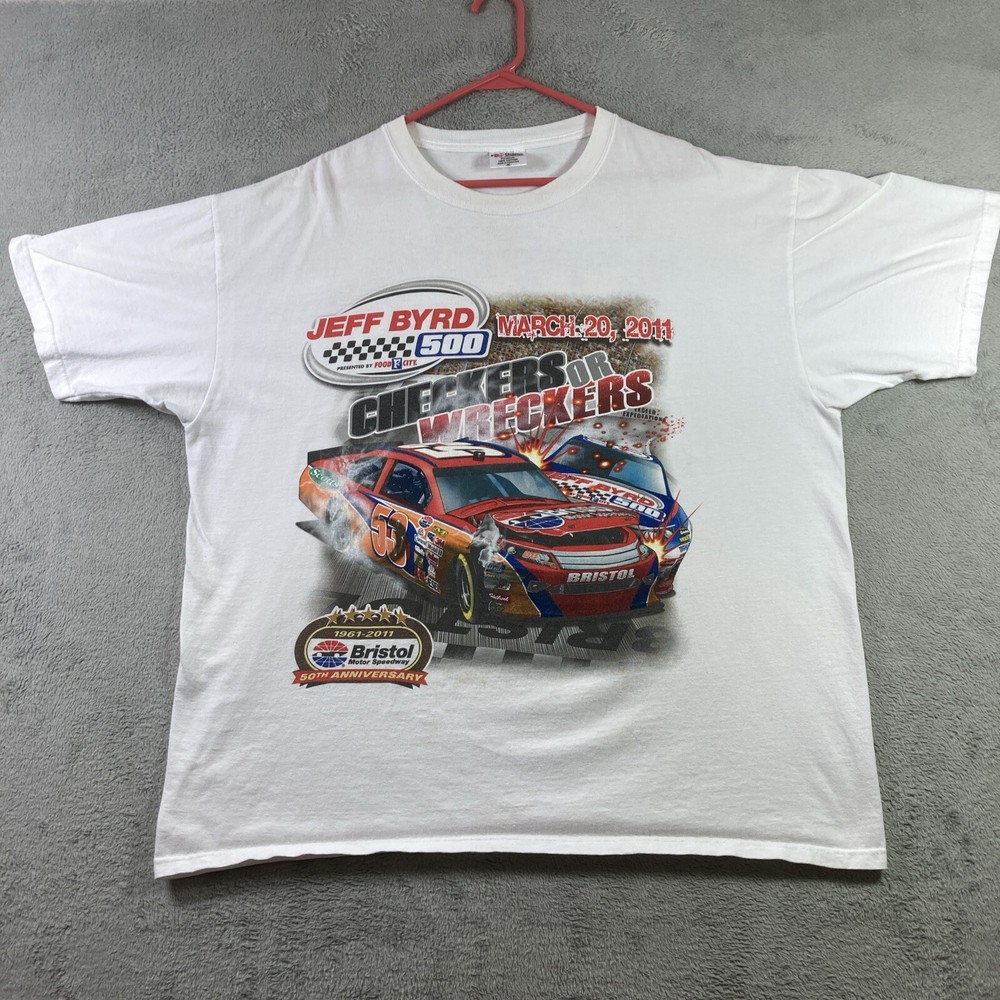 Bristol Speedway NASCAR Shirt Adult 2XL XXL White Racing Car 2011 Graphic Tee