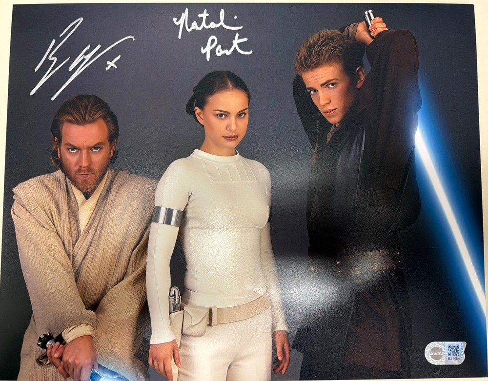 Star Warts AOTC Cast Studio Signed 11x14 Ewan McGregor And Natalie Portman SWAU