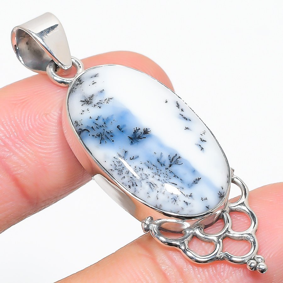 Natural Dendrite Opal Gemstone 925 Solid Sterling Silver Jewelry Pendant 2