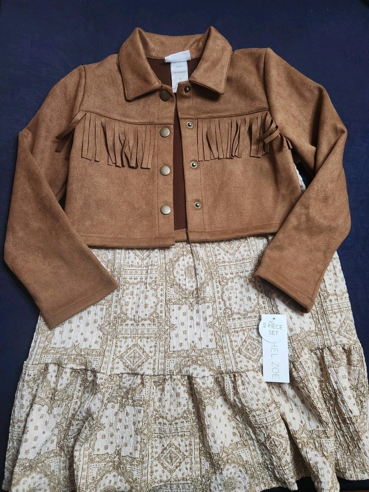 Rachel Zoe Girl's Brown Fringe Blazer & Dress Matching Set, Size 6, NWT.