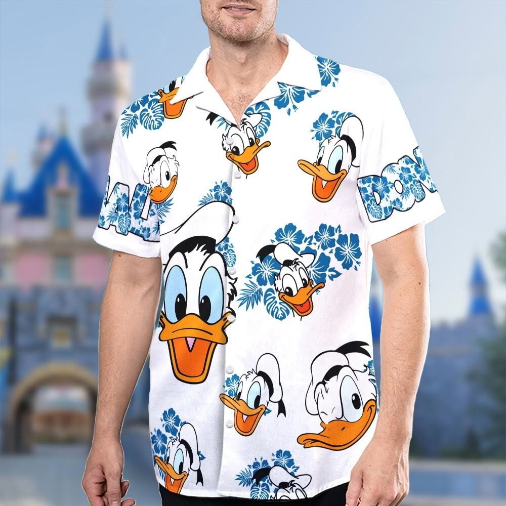 Donald Duck Hawaiian Floral 3D Button-Up Shirt for Men